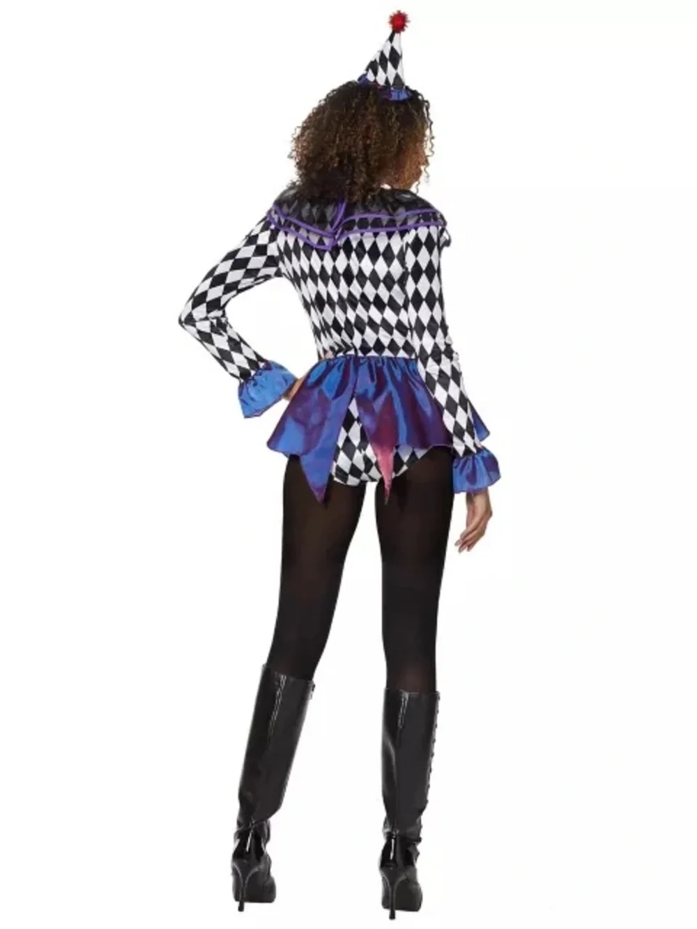 Spirit Black and White Harlequin Jester Costume with Purple Trim - Picture 2 of 4